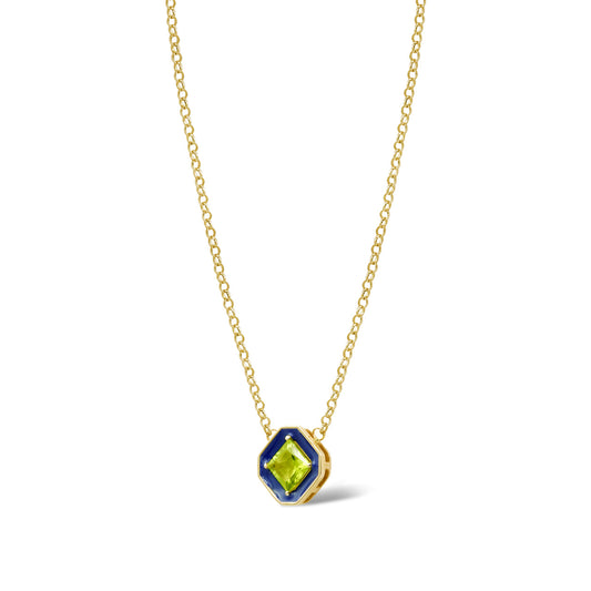 Blue Enamel Green Stone Pendant